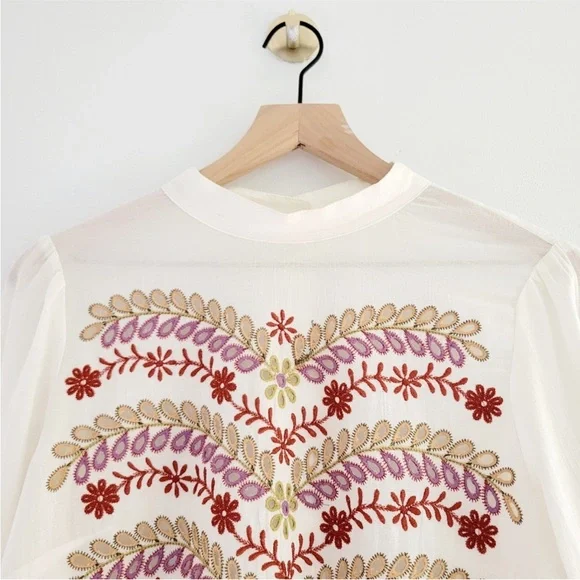 Anthropologie Meadow Rue Daphne Embroidered Blouse Cotton Gauze Boho Festival - Picture 6 of 6